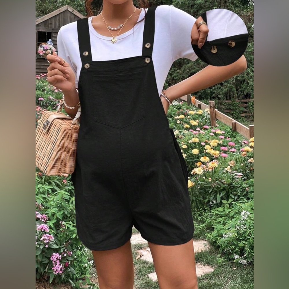 NEW • Black Maternity Shorts Overalls • Size XL